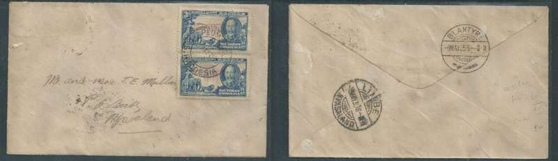 Southern Rhodesia, cover , 6d, PLUMTREE S. RHODESIA 7 MAY 1935 > LIMBE NYASALAND, BLANTYRE transit