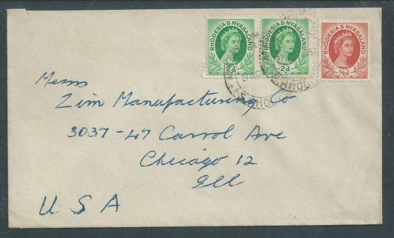 Rhodesia & Nyasaland,,4 1/2d cover > USA