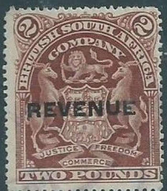 Southern Rhodesia / B.S.A.Co., 1907 Arms, £2, overprinted REVENUE, used