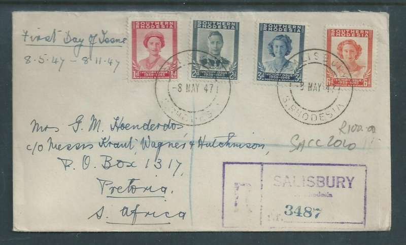 Rhodesia, Victory, First Day Cover, SALISBURY 8 MAY 47, c.d.s.