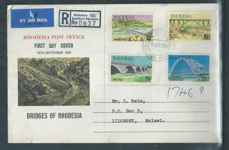 Rhodesia, 1969, Bridges of Rhodesia, First Day Cover, BULAWAYO 18 SEP 69 , c.d.s. >LILONGWE, LIMBE t