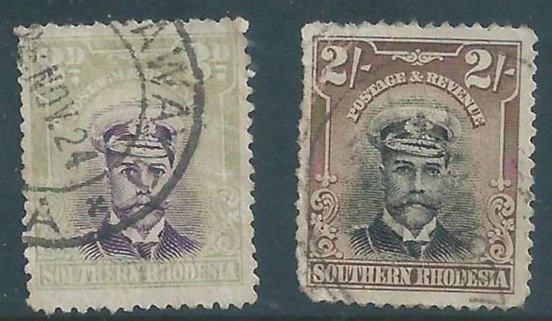 Southern Rhodesia, GVR, admiral, 1924,,8d, 2/-, used poor condition