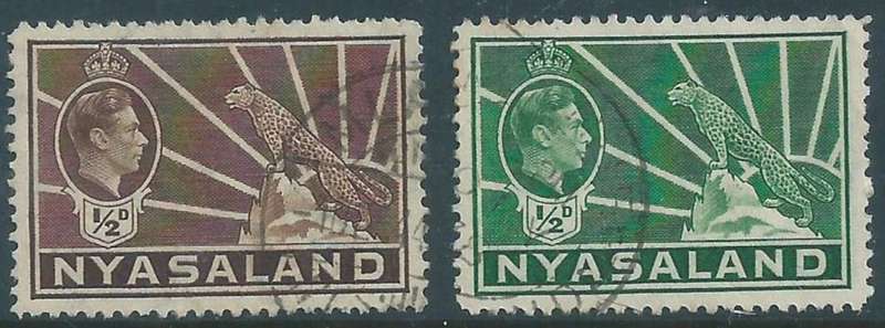 Nyasaland, GVIR, 1938, 1942, 1/2d brown, 1/2ed green, used