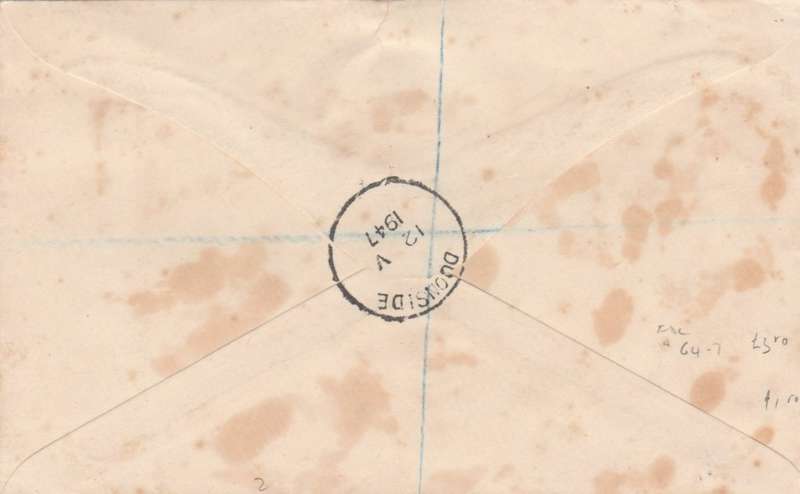 Rhodesia, First Day Cover, Victory, SALISBURY 8 MAY 47 registered > DOONSIDE (S.Africa).. scarce ske