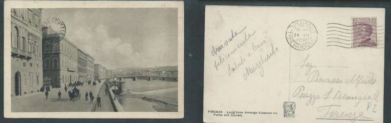 Firenze, Ponte alla Carraia , used 20c,LIVORNO FERROVIA 24 VII 28 >Firenze