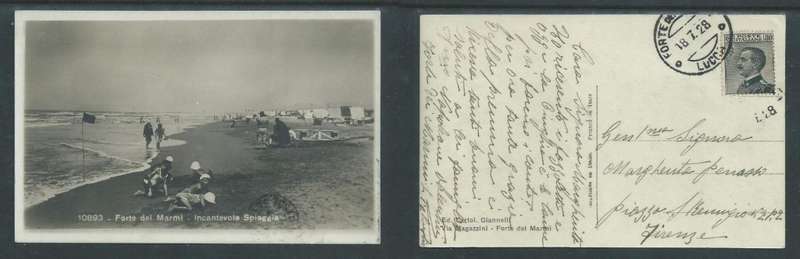 Forte dei Marmi, Incantevole Spiaggia, used 30c, FORTE DI MARMI LUCCA 18.7.28 >Firenze