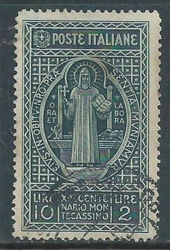 Italy 1929,Montecassino, Lire 10 + Lire 2, used