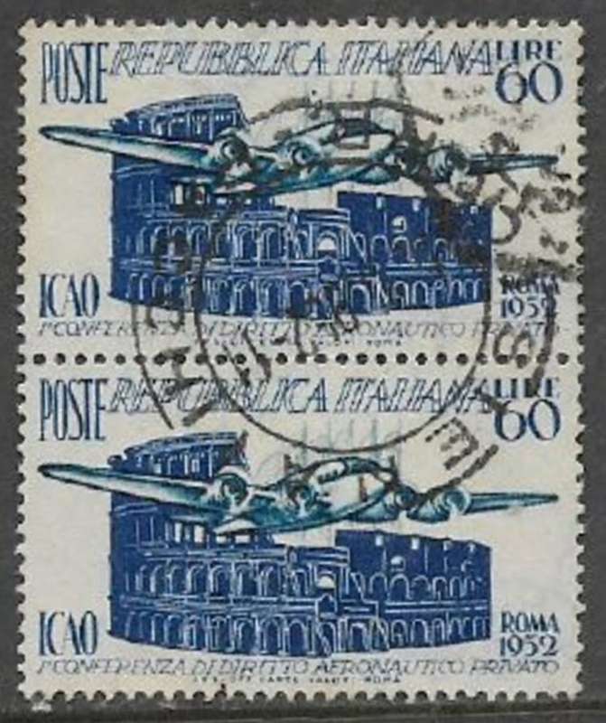 Italy, 1952, 1st private Aeronautical Congress, 60L, vertical pair, used
