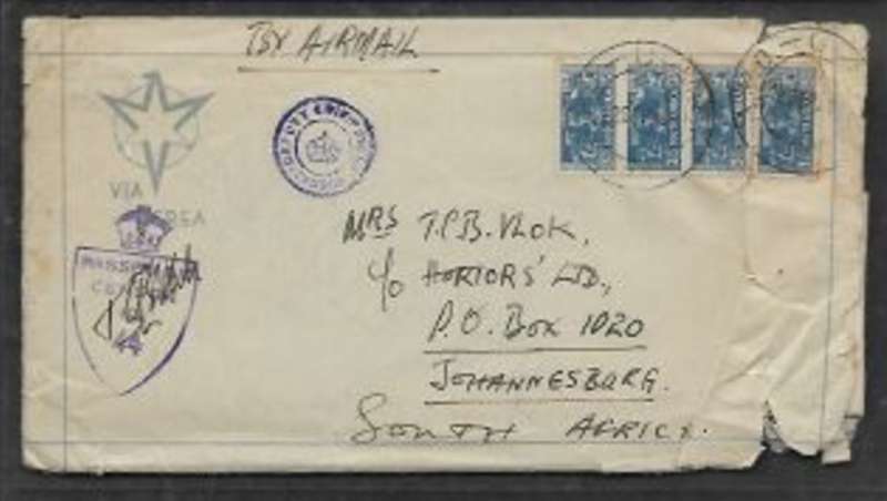 S.Africa, SAAF in Rome, Italy, 1/, unit of 3d bantams + single, APO 27, 12 SEP 44 > S.A.