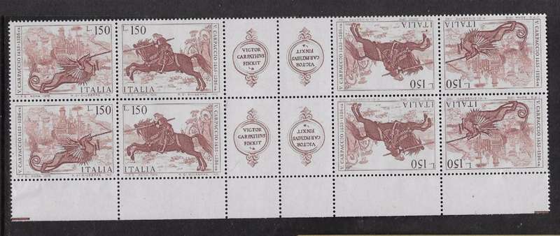 taly, 1976, V. Carpaccio, 450th anniversary, 2 x block of 4, se-tenant with gutter, MNH **