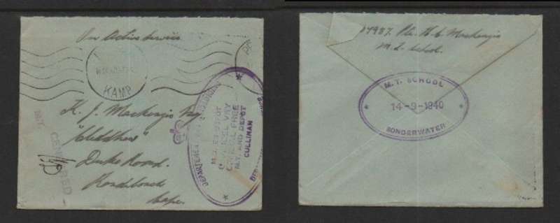 S.Africa, DEPARTMENT OF DEFENCE M.T.& DEPOT CULLINAN OFFICIAL FREEposted PREMIER CAMP 14 IX 40