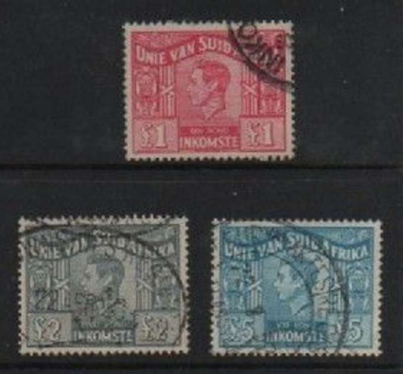S.Africa, GVIR, 1913, Revenue, £1, £2, £5 used