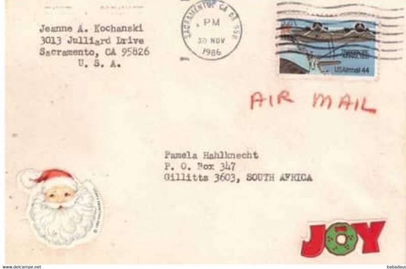 USA, cover 44c, SACRAMENTO CA 5A 958 30 NOV 1986 > S.Africa