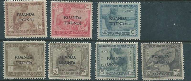 Ruanda - Urundi, 1928, 7 vals between 10c - 10 fr, MH *