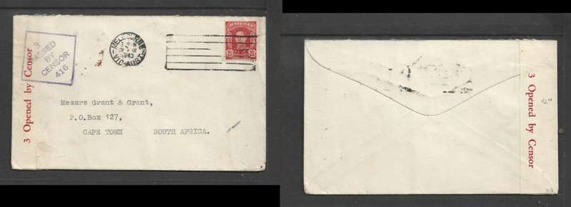 Australia, GVIR, 2 1/2d, MELBOURNE 9 MR 1943 > S.Africa, Opened by censor label, , Passed by Censor