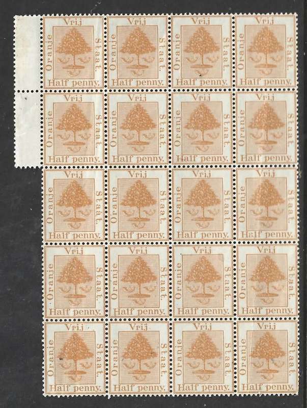 Orange Free State,1897, 1/2d orange, block of 20, MNH **