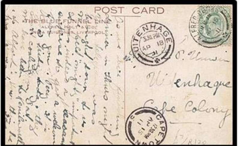 S.Africa, CoGH, 1/2d on Blue Funnel LinePPC, ALFRED DOCKS AP 15 11 c.d.s. >UITENHAGE AP 18, CAPETOWN