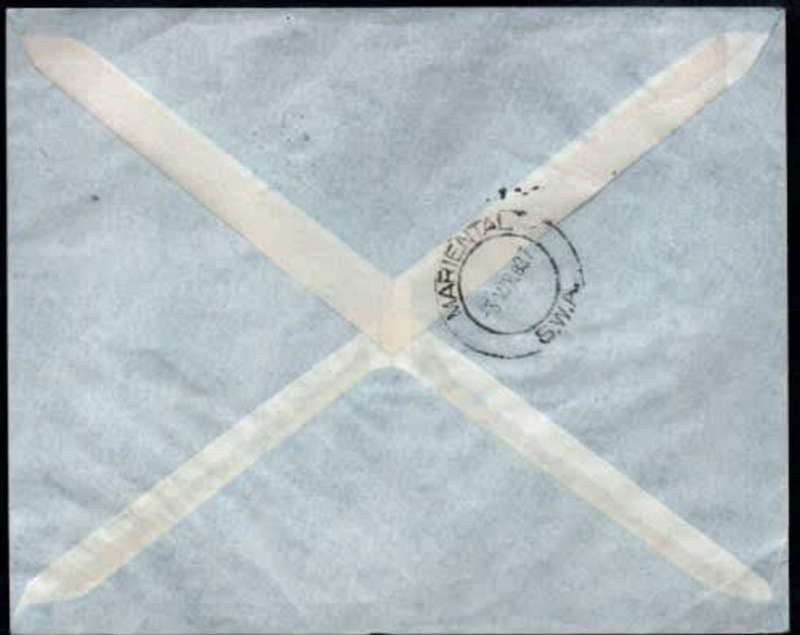 South West Africa, 1 1/2 vertical pair, first day WINDHOEK LUGPOS 1.3.37 c.d.s.air mail > MARIENTAL