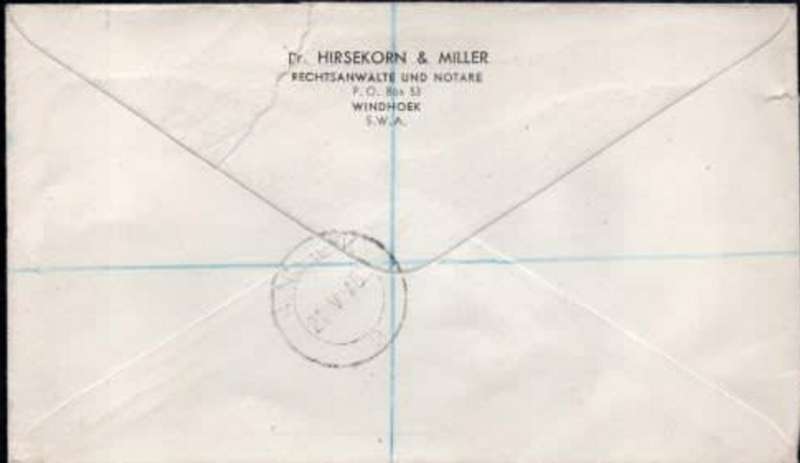 South West Africa registered cover, 6d, WINDHOEK 21 5 52 c.d.s. > Johannesburg.