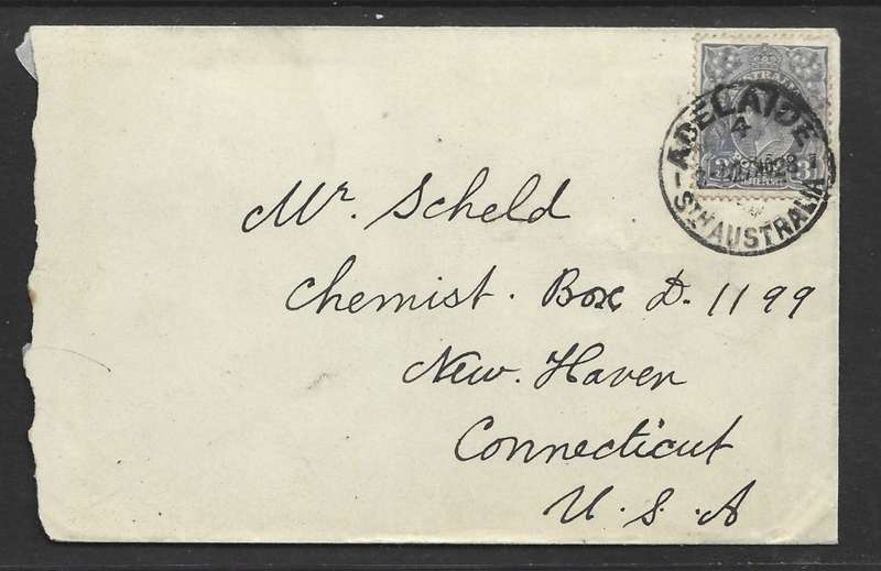Australia, cover, 3d ADELAIDE SOUTH AUSTRALIA27 NO 28 c.d.s. > U.S.A.