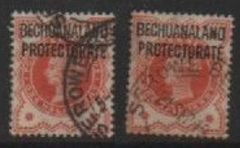 Bechuanaland, VRI, 1897, 1/2d vermillion X2 (shades), used SEROWE,