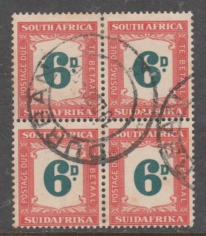 South Africa, Postage Due, 1949, 6D block of 4, used DURBAN 19 DEC 50