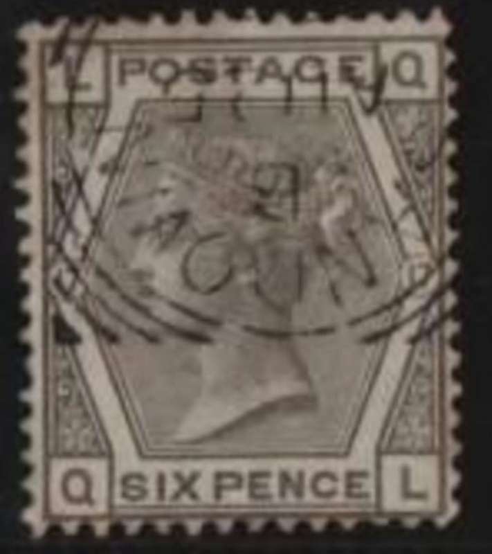 Great Britain VRI 1880, 6d, grey, plate 17 used, SANDOWN AU 25 ... sq.c.d.s.