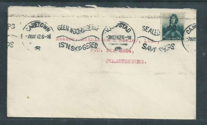 South Africa, domestic cover 11/2d airman CAPETOWN 7 MAY 42 ,c.d.s.+ SEALED LIPS SAVE SHIPS