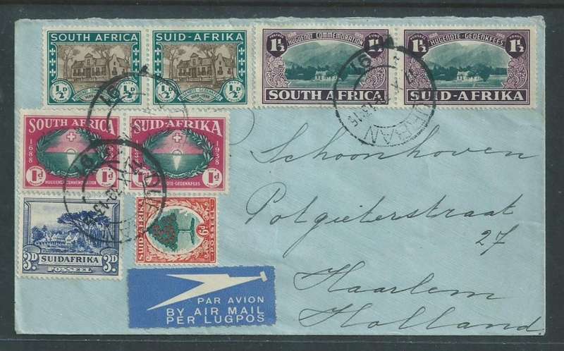 South Africa, 5 colour franking, 1`3, DURBAN 17 X 39 c.d.s., air mail > Holland