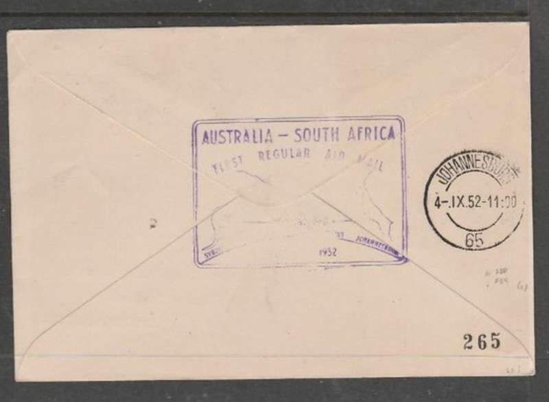 Mauritius Qantas 1st flight to S.Africa, PORT LOUIS 3 SP 52 c.d.s., JOHANNESBURG 4 IX 52 arrival