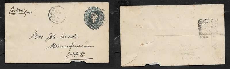 South Africa CoGH, VRI, 1/2 envelope used STELLENBOSCH CGH MR 21 95 BONC13 > BLOEMFONTEIN 23 MR 95 a