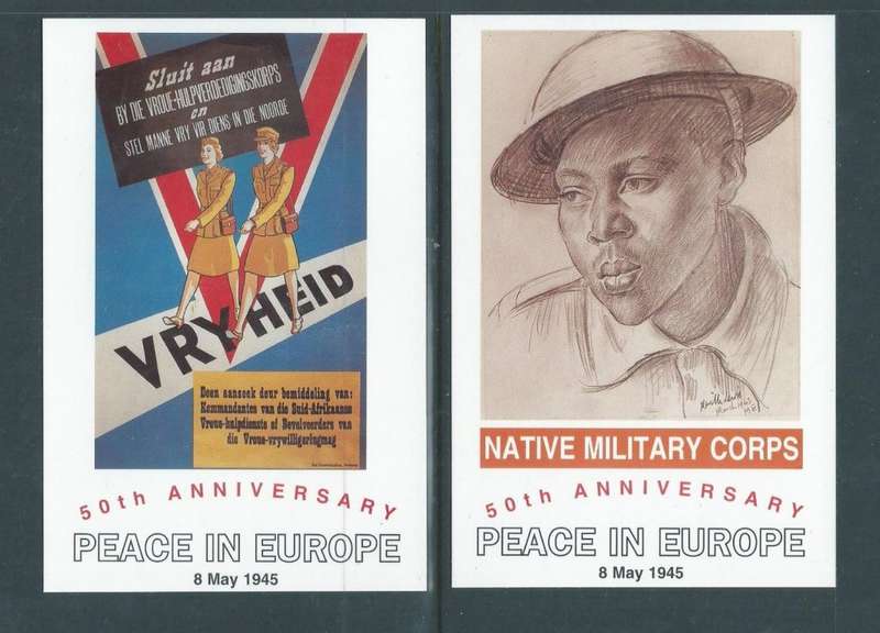 South Africa, 1995, 50th Anniversary of end of WWII, 6 commemorative cards + envelope