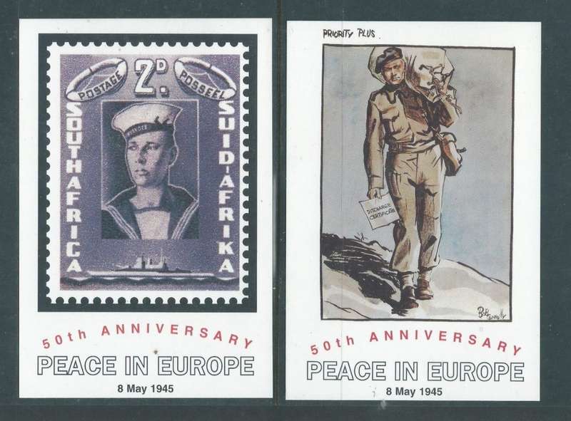 South Africa, 1995, 50th Anniversary of end of WWII, 6 commemorative cards + envelope