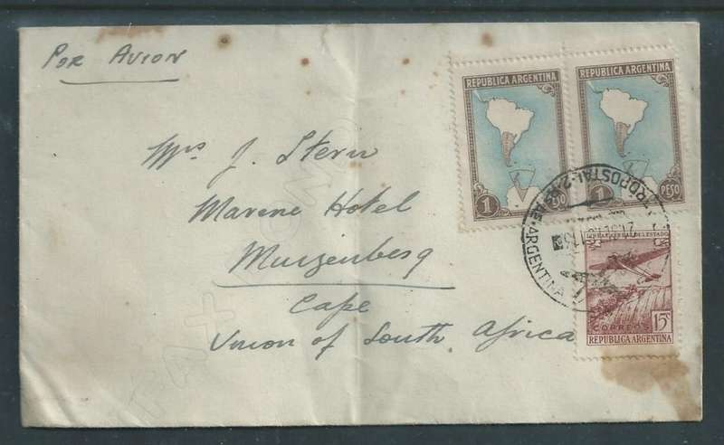 Argentina, Royal Inter Ocean Lines, S.S.RUYS, cover 2 Peso, 15c, ARGENTINA 21. SET 51 c.d.s.> S.Afri