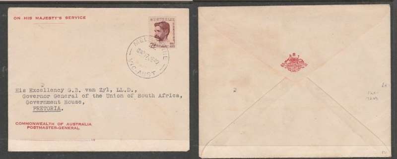 Australia, Lawson, 2 1/2d, FDC, MELBOURNE 17 JE 49 > Governor General of Union of South Africa