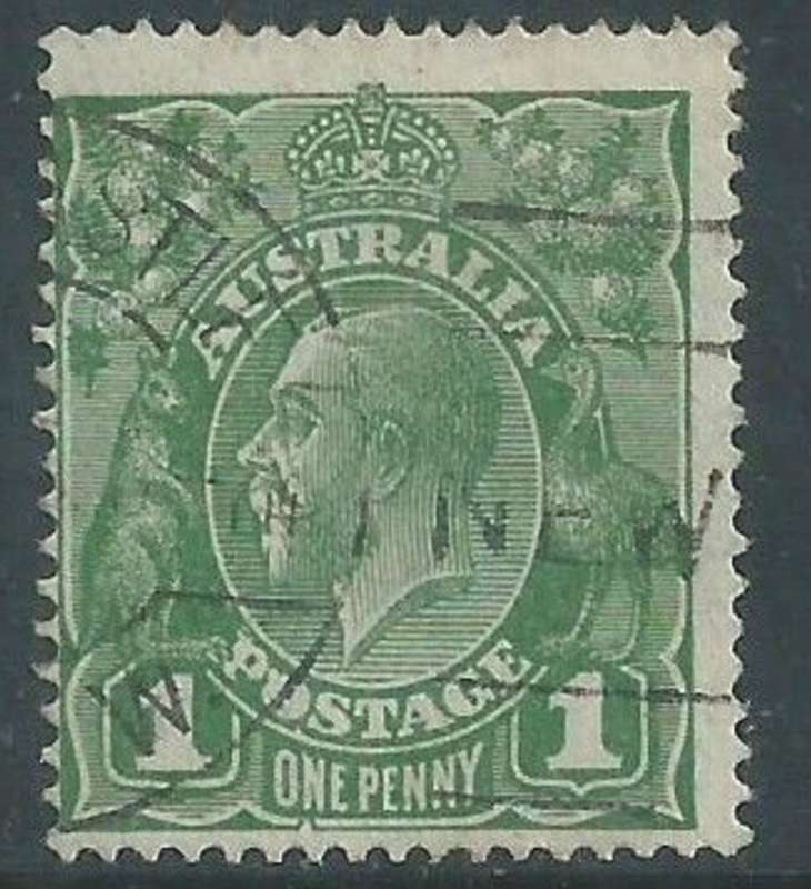 Australia, GVR, Heads, 1924, 1d sage-green, secret mark, used
