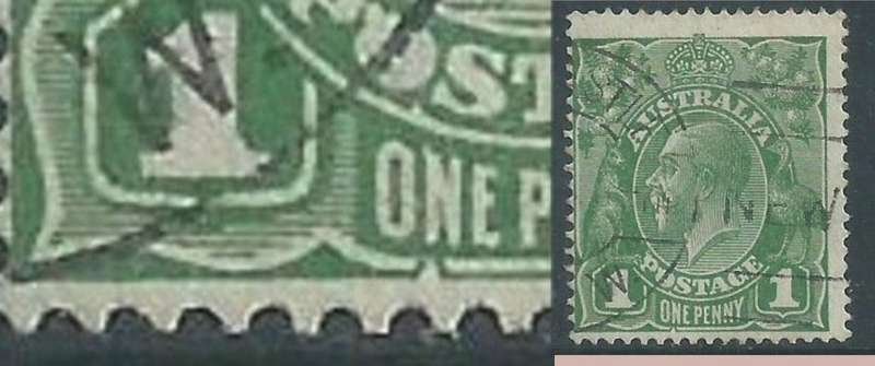 Australia, GVR, Heads, 1924, 1d sage-green, secret mark, used