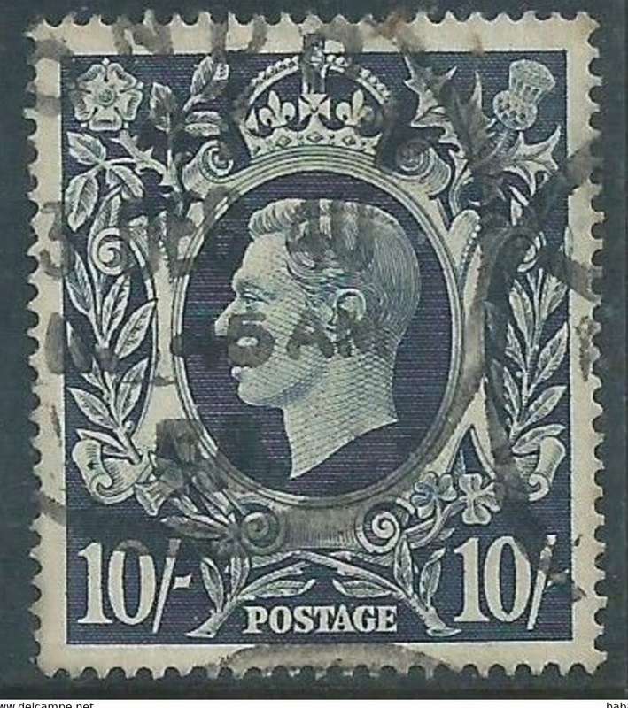 Great Britain GVIR, 1939, 10/ dark blue, variety - blot on scroll, used LONDON 3 DEC 40