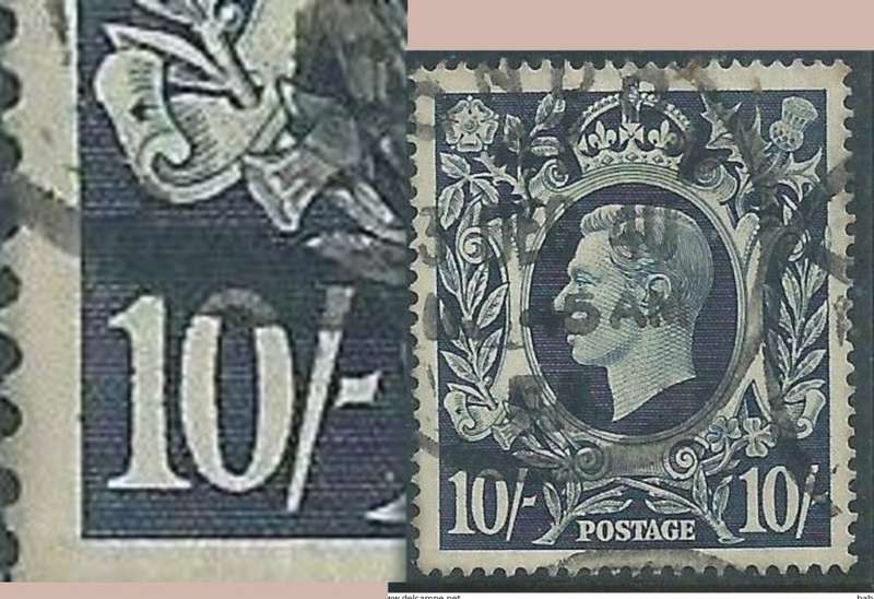 Great Britain GVIR, 1939, 10/ dark blue, variety - blot on scroll, used LONDON 3 DEC 40