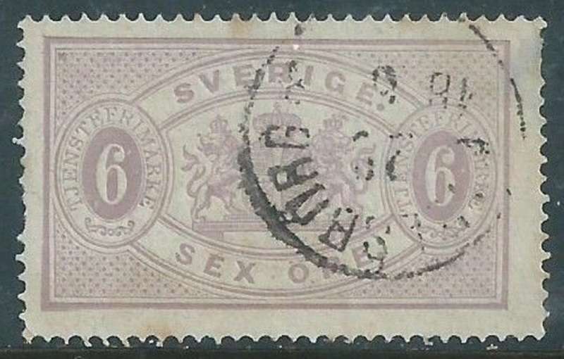 Sweden, Official, 1874, 6 ore, mauve, perforated 14, used