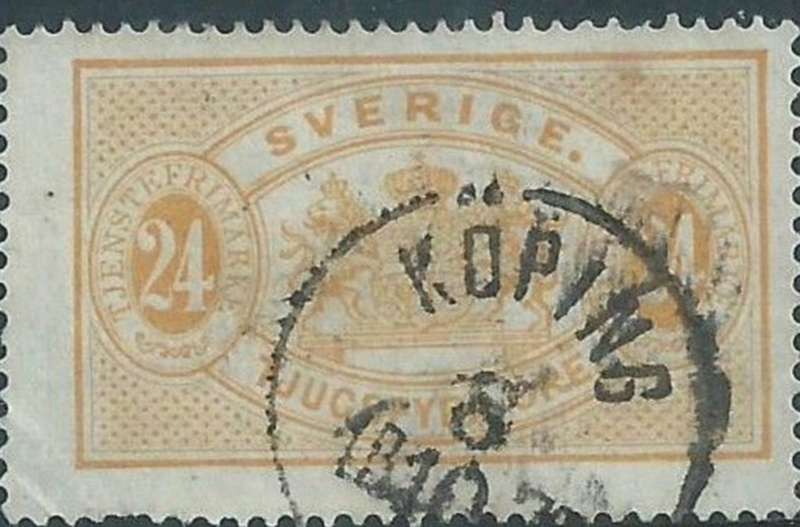 Sweden, Official, 1874, 24 ore, orange, perforated 14, used