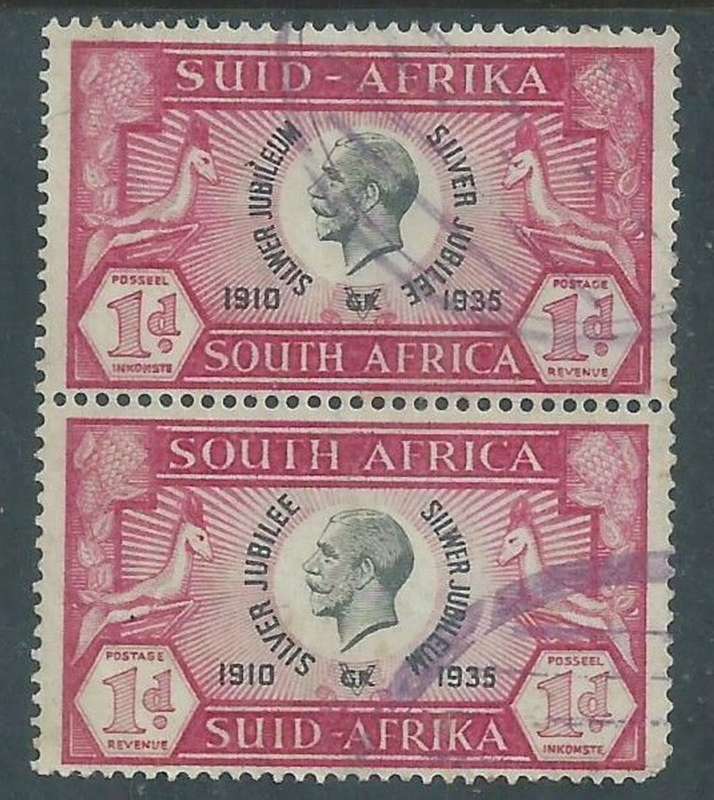 South Africa, 1935, Silver Jubilee, 1d, vertical pair used