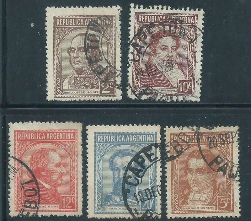 Argentina, 1930s, 5 stamps with portions of CAPETOWN PAQUEBOT c.d.s., 1930s