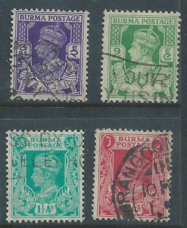 Burma GVIR, 1938, 3p, 9p, 1 1/2a, 2a, used