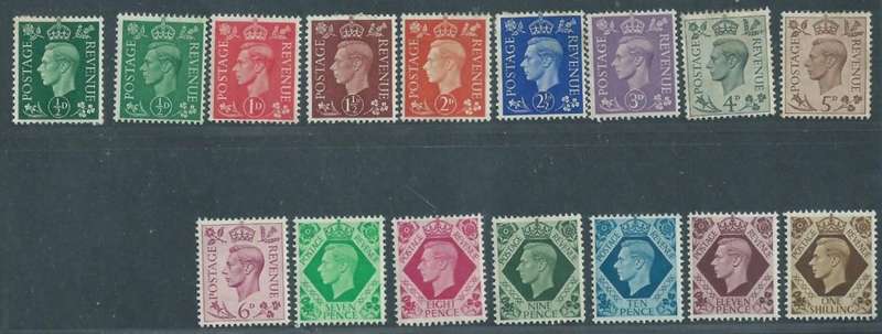 Great Britain, GVIR, 1937 1947, 1/2d - 1/, (1d, 3d are pale shades) MH *