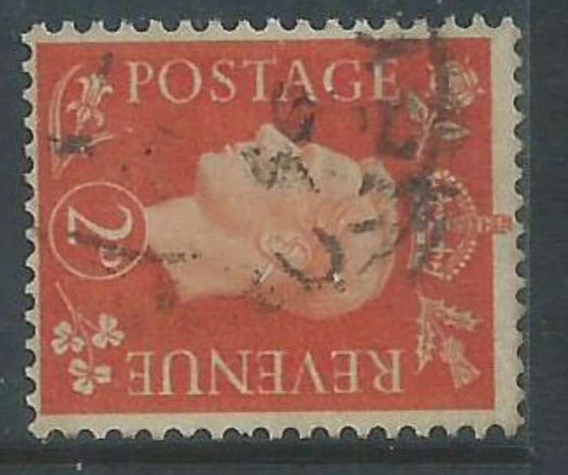 Great Britain, GVIR, 1938, 2d orange, sideways watermark, used