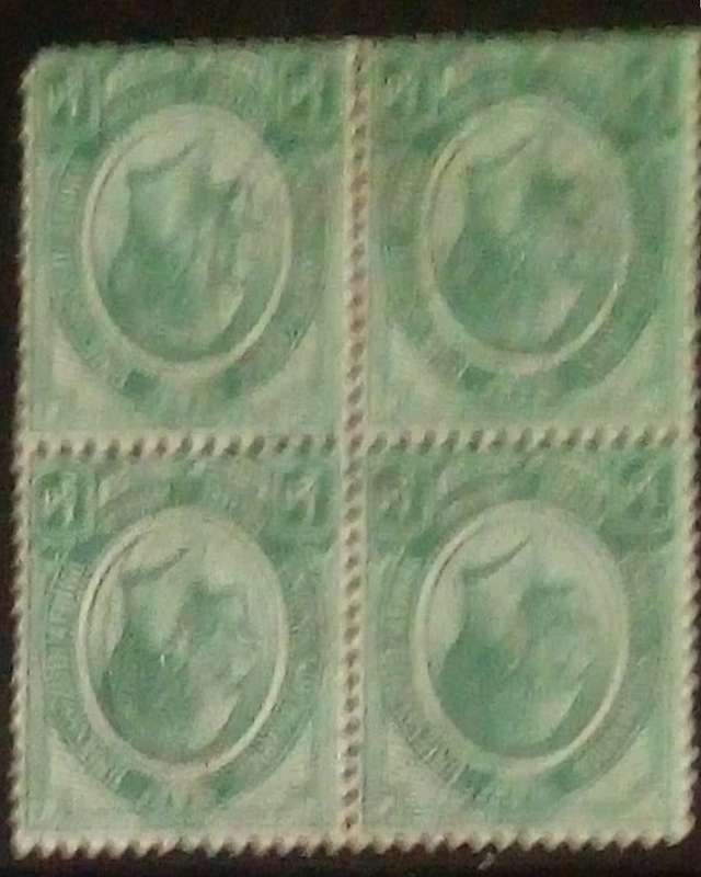 S. Africa 1913, 1/2d, inverted watermark, block of 4,used