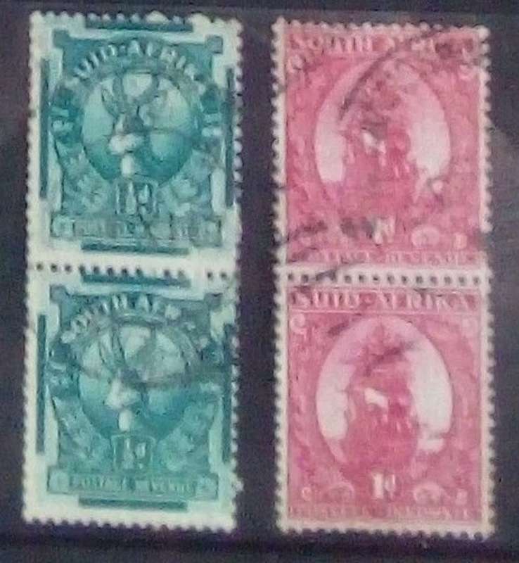 S. Africa, 1941, 1/2d, 1d, coil pairs , used