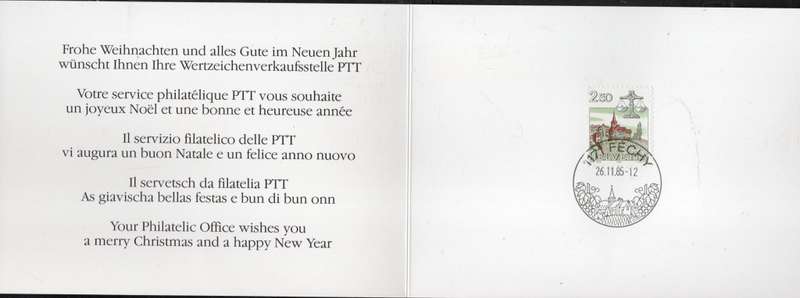 Switzerland, Philatelic Office, Christmas card 1985