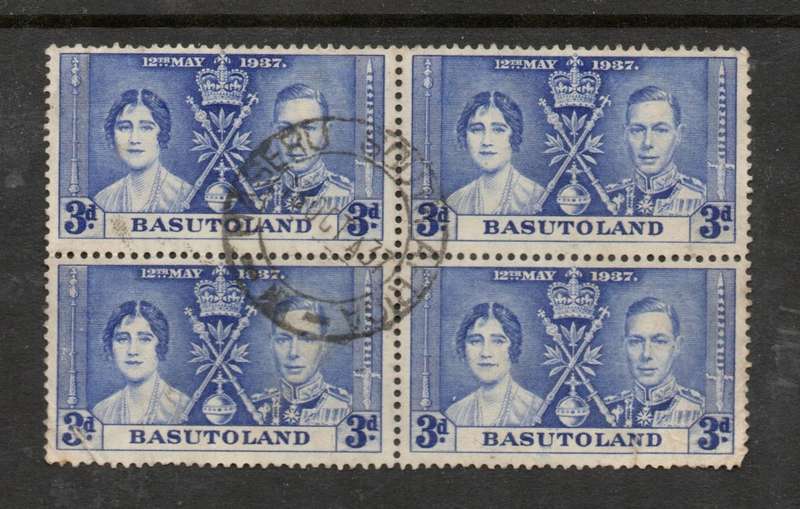 Basutoland GVIR Coronation 1937, 3d block of 4, used